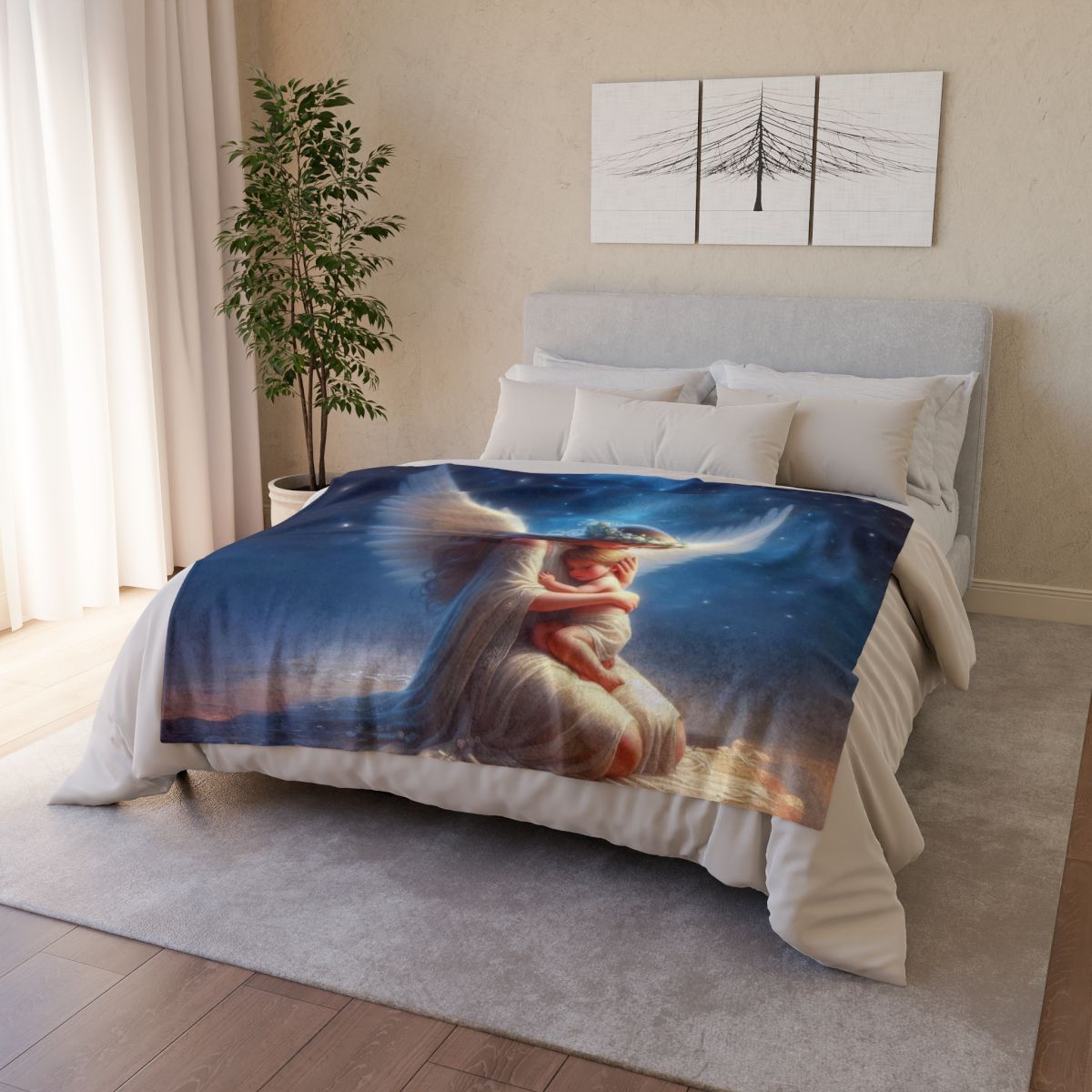 Angel With Child Plush Blanket w/Matching Tote Bag