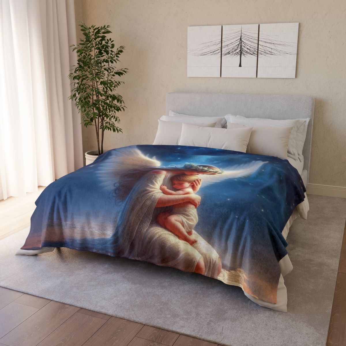 Angel With Child Plush Blanket w/Matching Tote Bag
