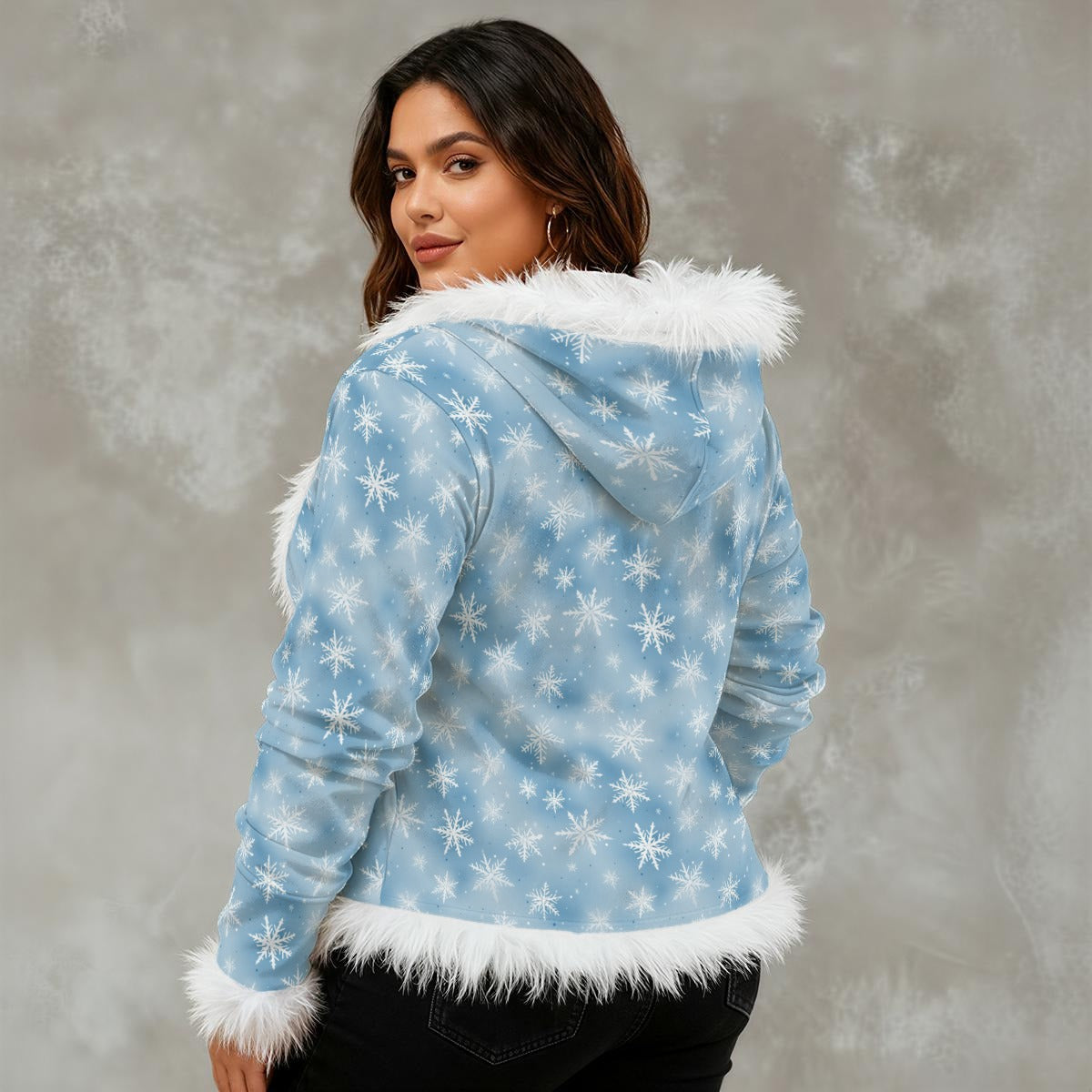 Ladies Faux Fur Trim Hooded Jacket