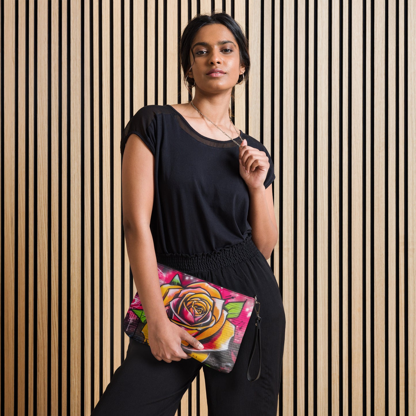 Ladies Rose Graffiti Wall Art Crossbody Bag