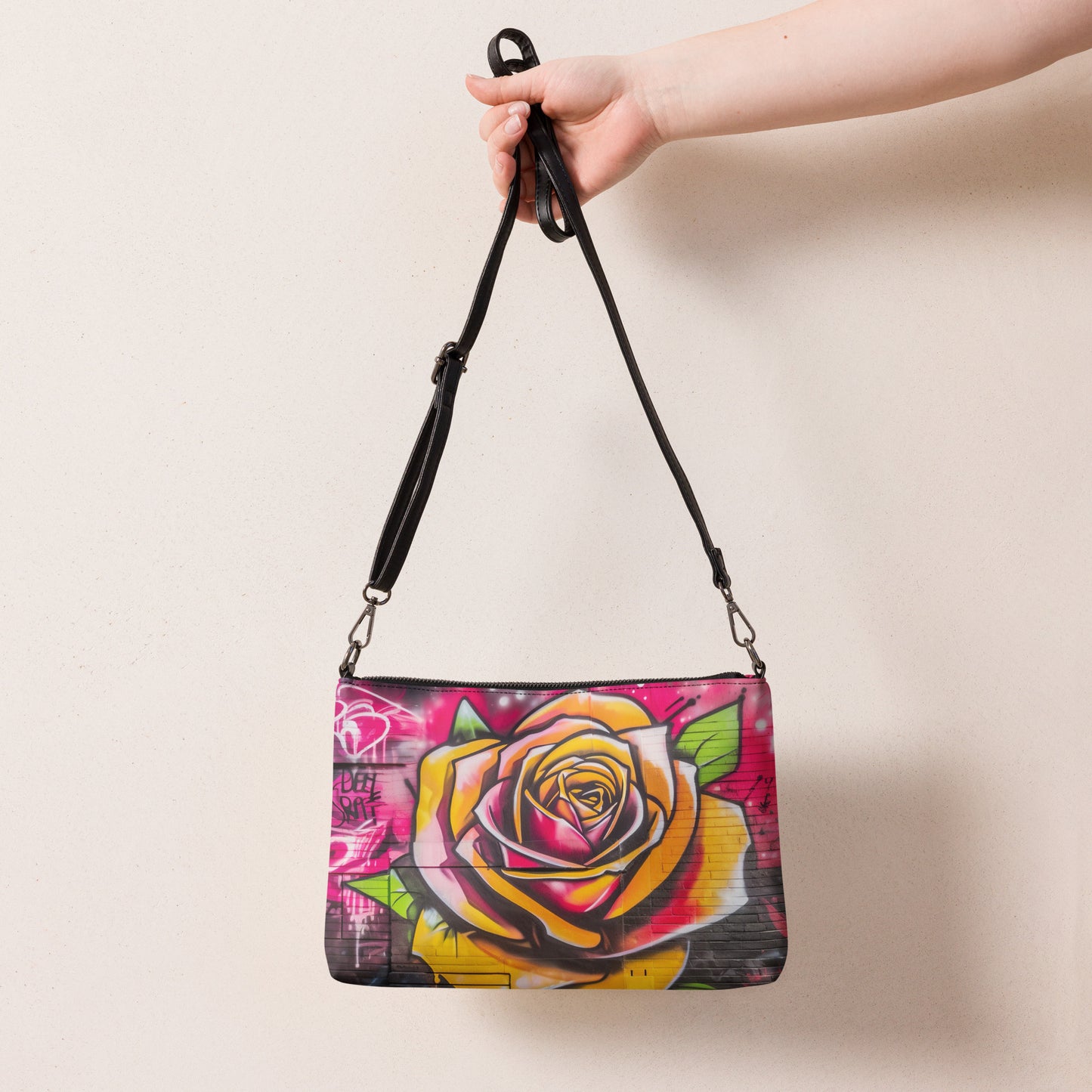 Ladies Rose Graffiti Wall Art Crossbody Bag