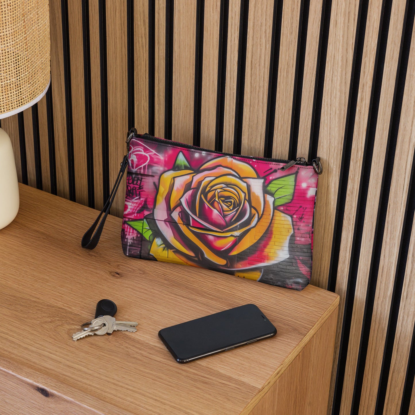 Ladies Rose Graffiti Wall Art Crossbody Bag