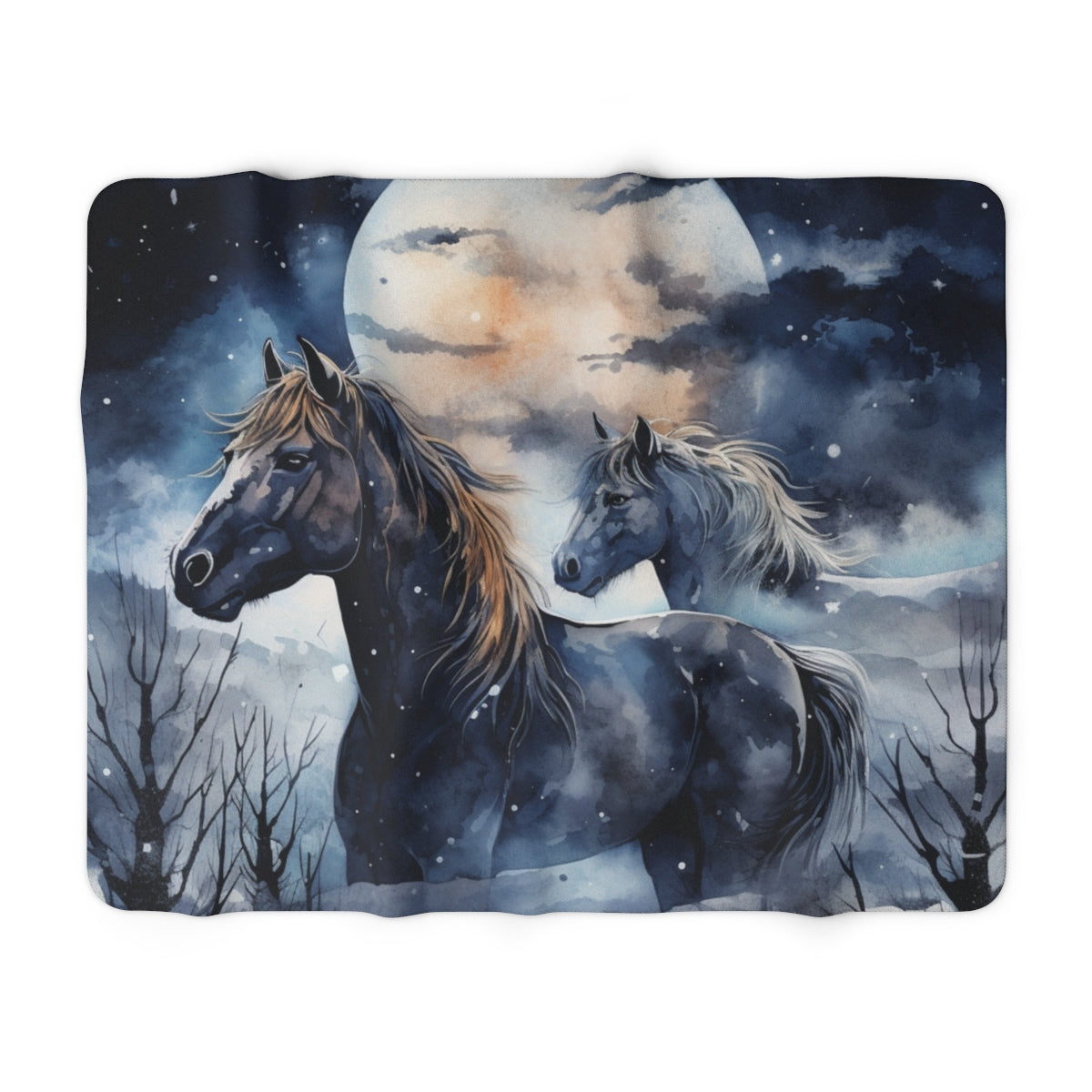 Horses in Moonlight Sherpa Blanket