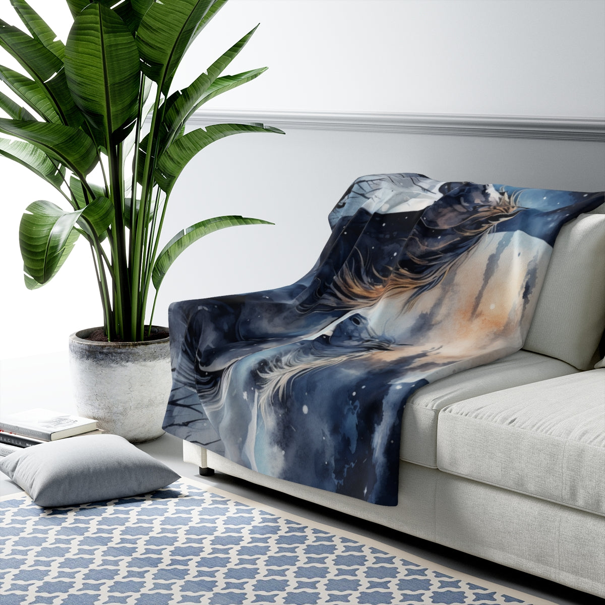 Horses in Moonlight Sherpa Blanket