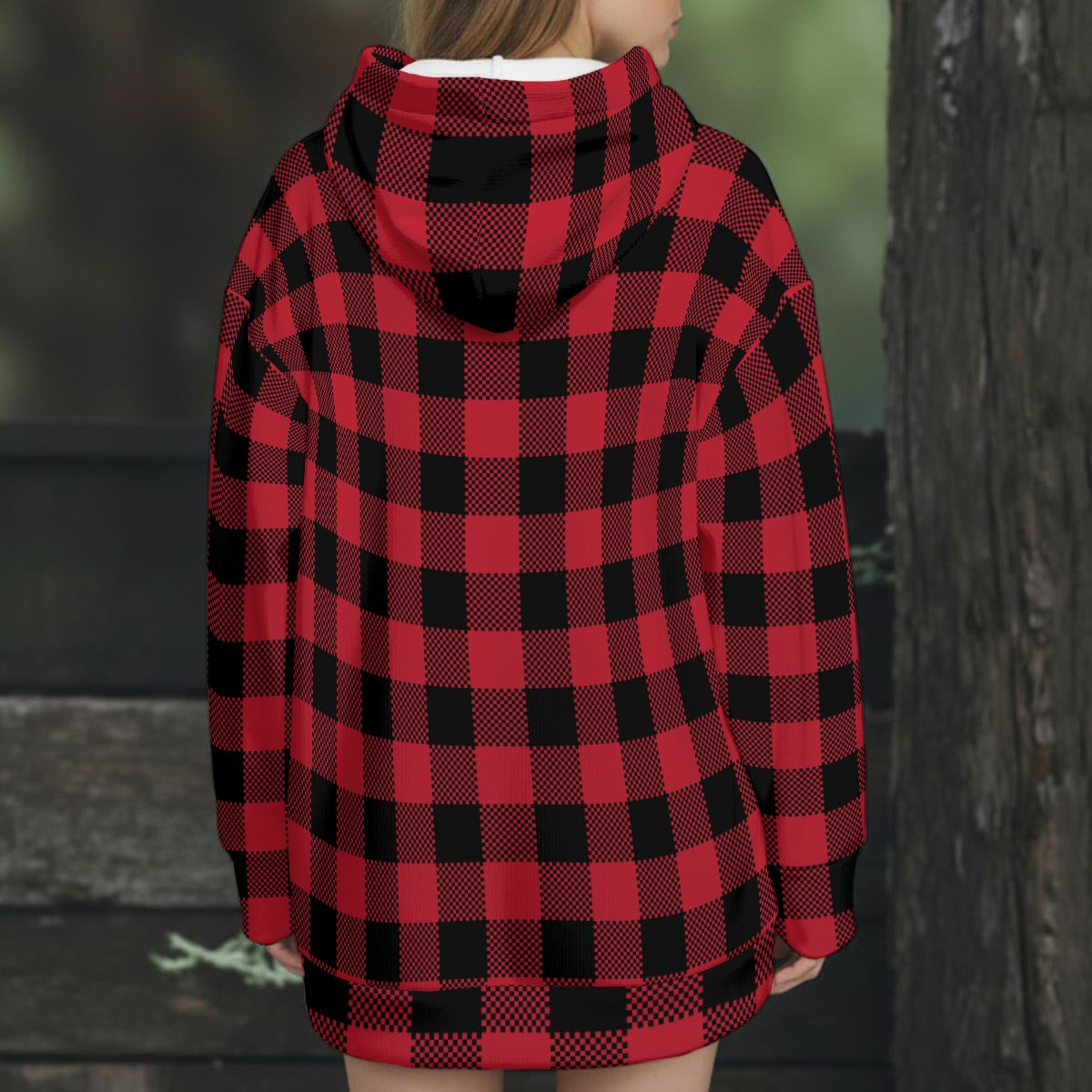 Ladies Red Plaid Hooded Coat