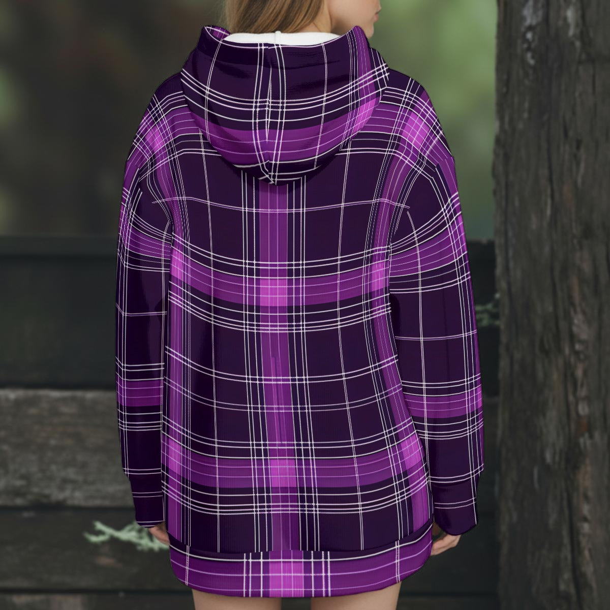 Ladies Purple Plaid Hooded Coat