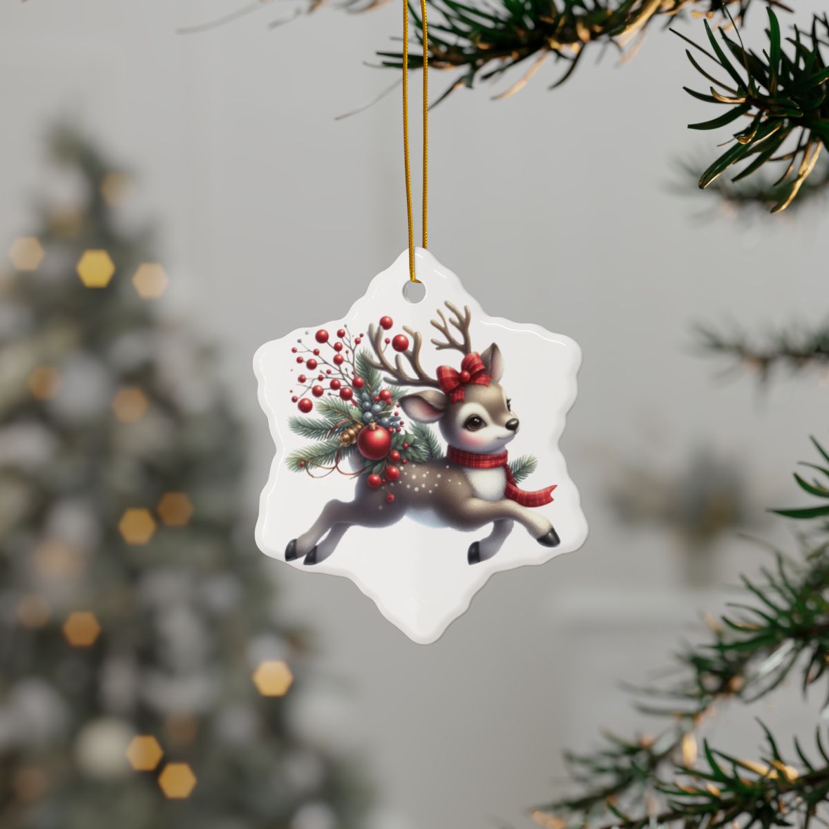 4pc Ceramic Reindeer Ornament Set