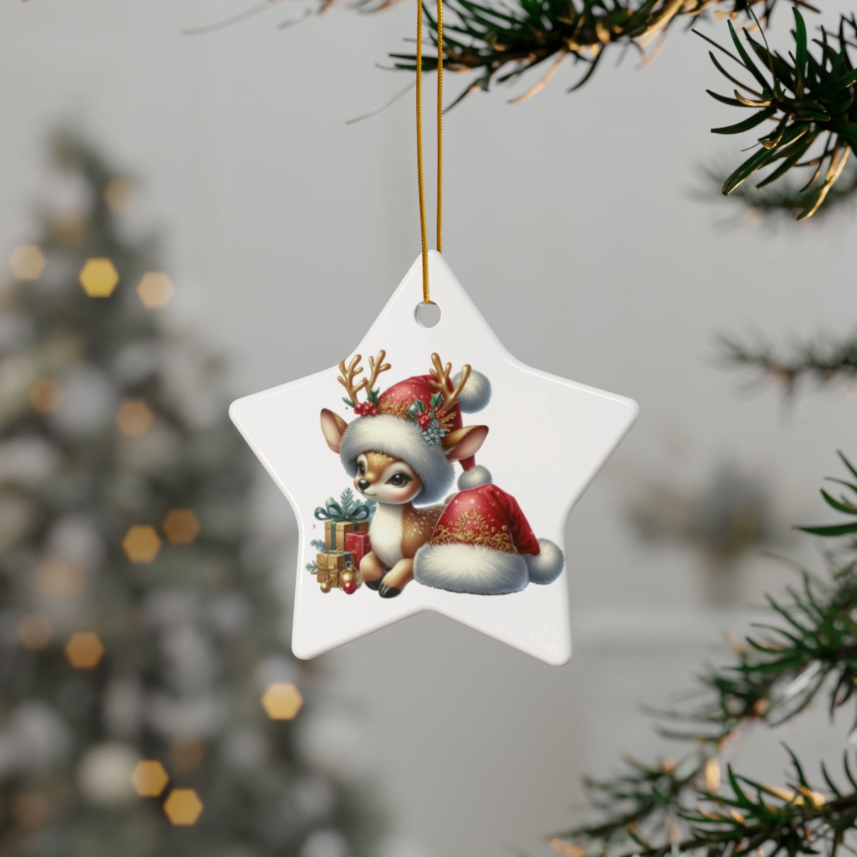 4pc Ceramic Reindeer Ornament Set