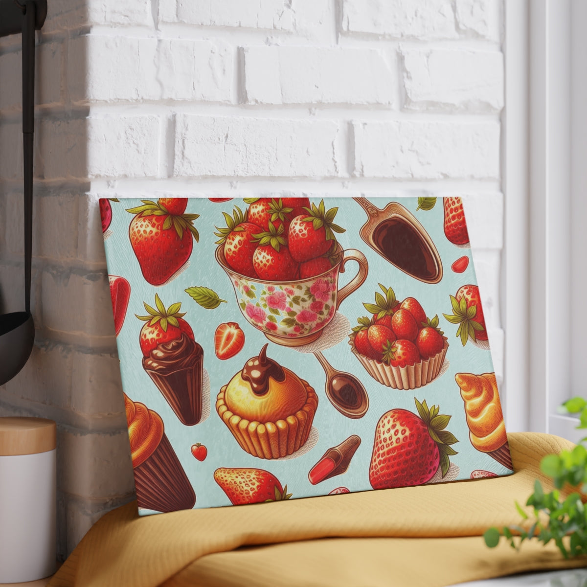 Strawberry Cupcake Glass Cutting Board 2
