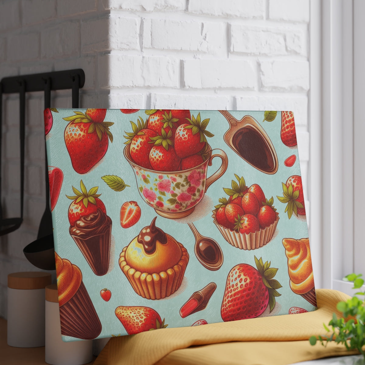 Strawberry Cupcake Glass Cutting Board 2