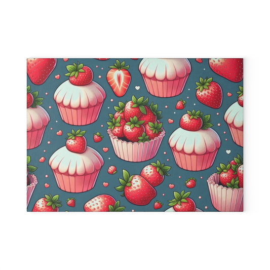 Strawberry Cupcake Glass Cutting Board