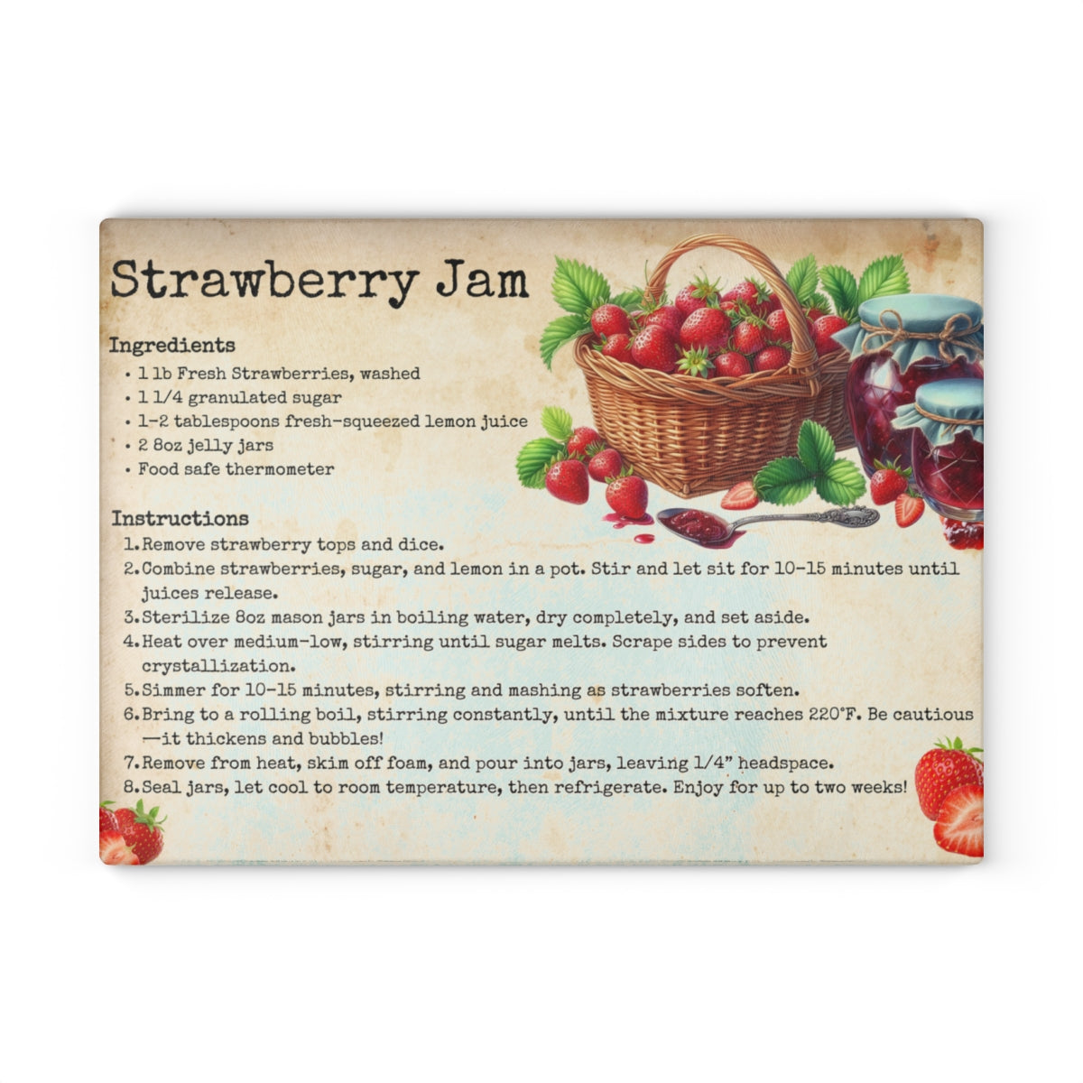 Strawberry Jam Recipe Glass Cutting Board