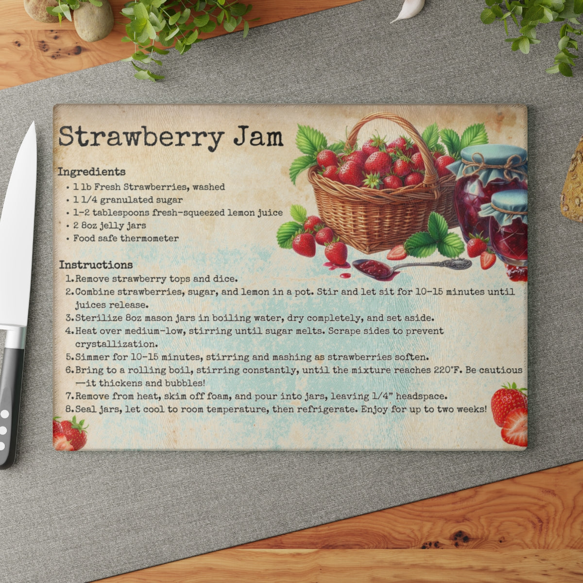Strawberry Jam Recipe Glass Cutting Board