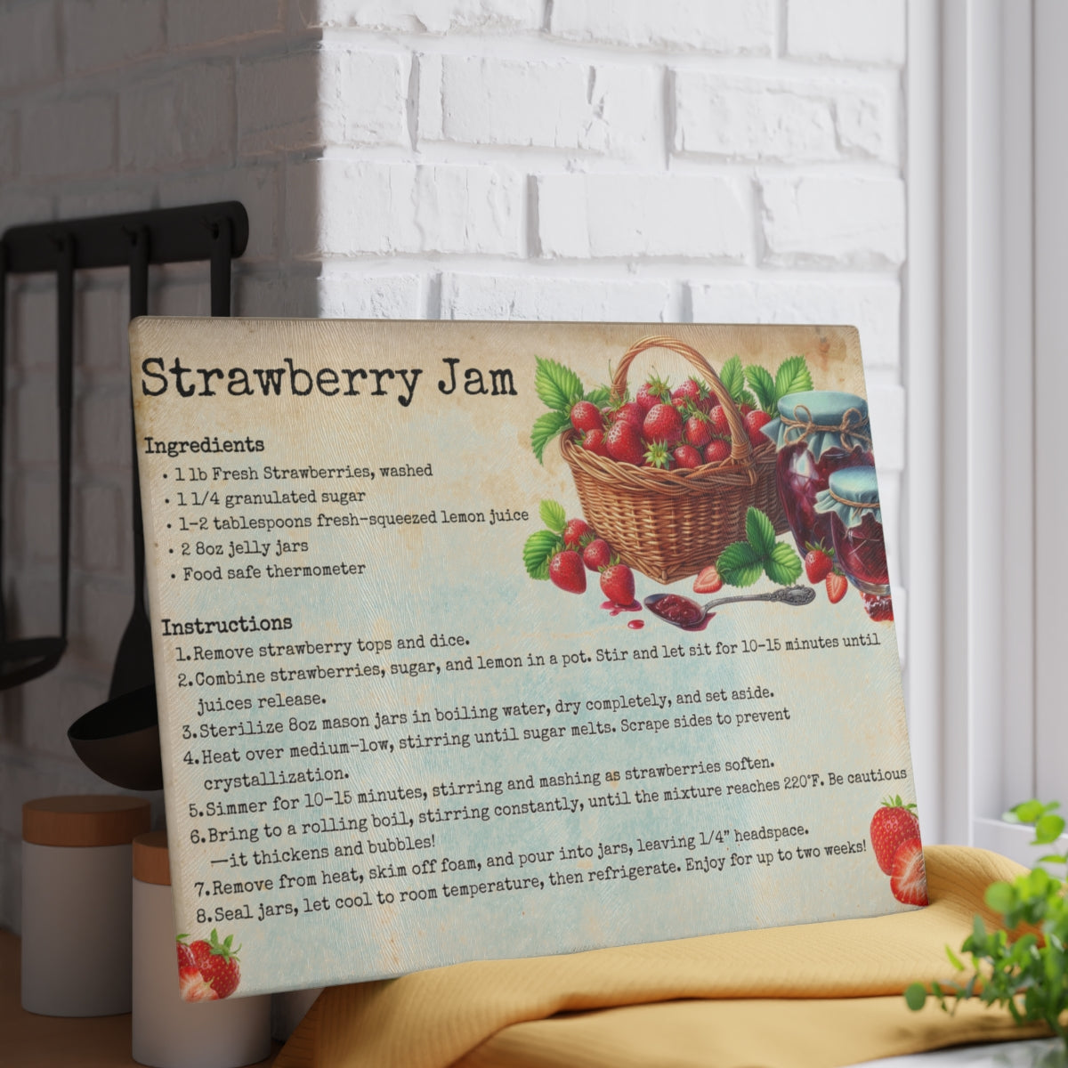 Strawberry Jam Recipe Glass Cutting Board
