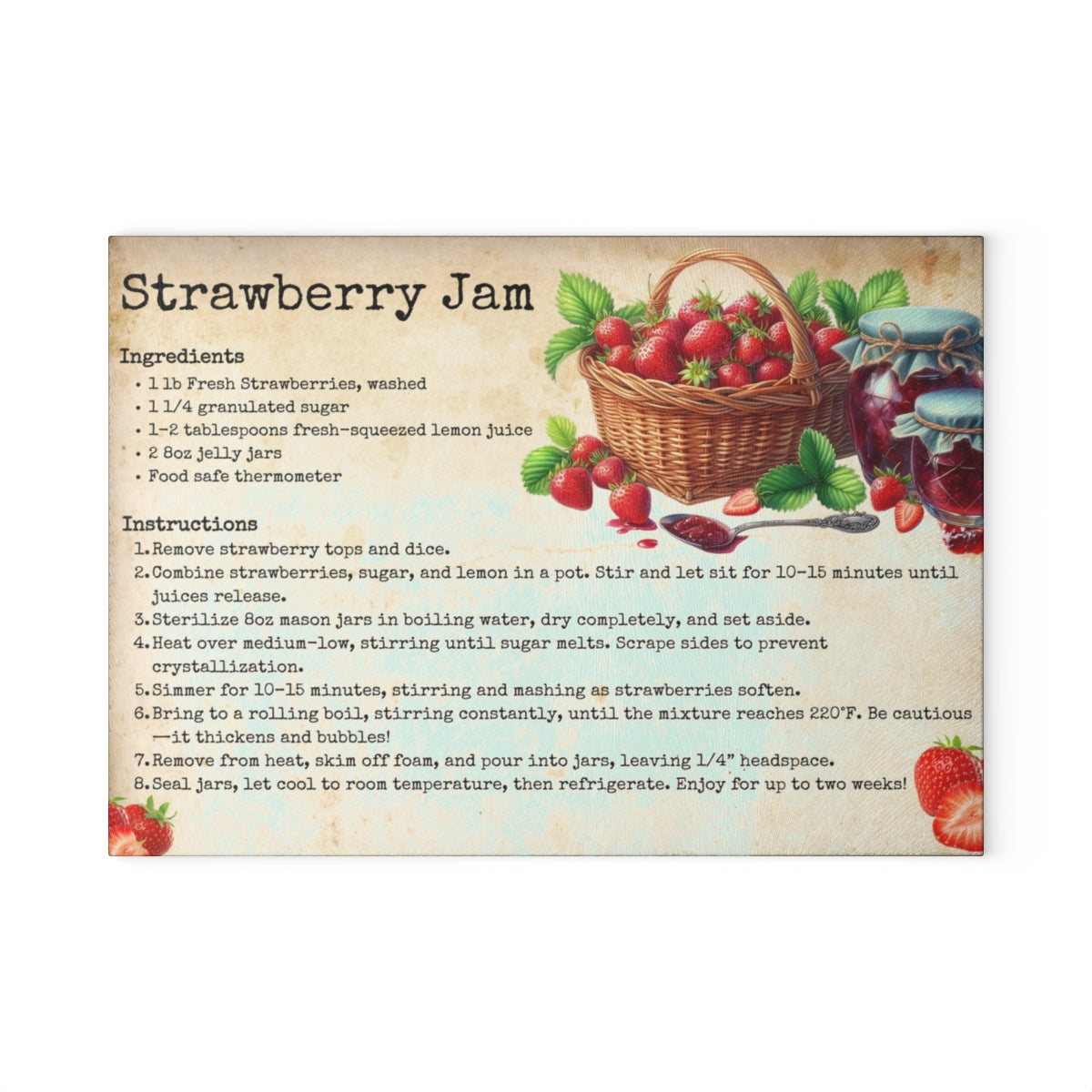 Strawberry Jam Recipe Glass Cutting Board