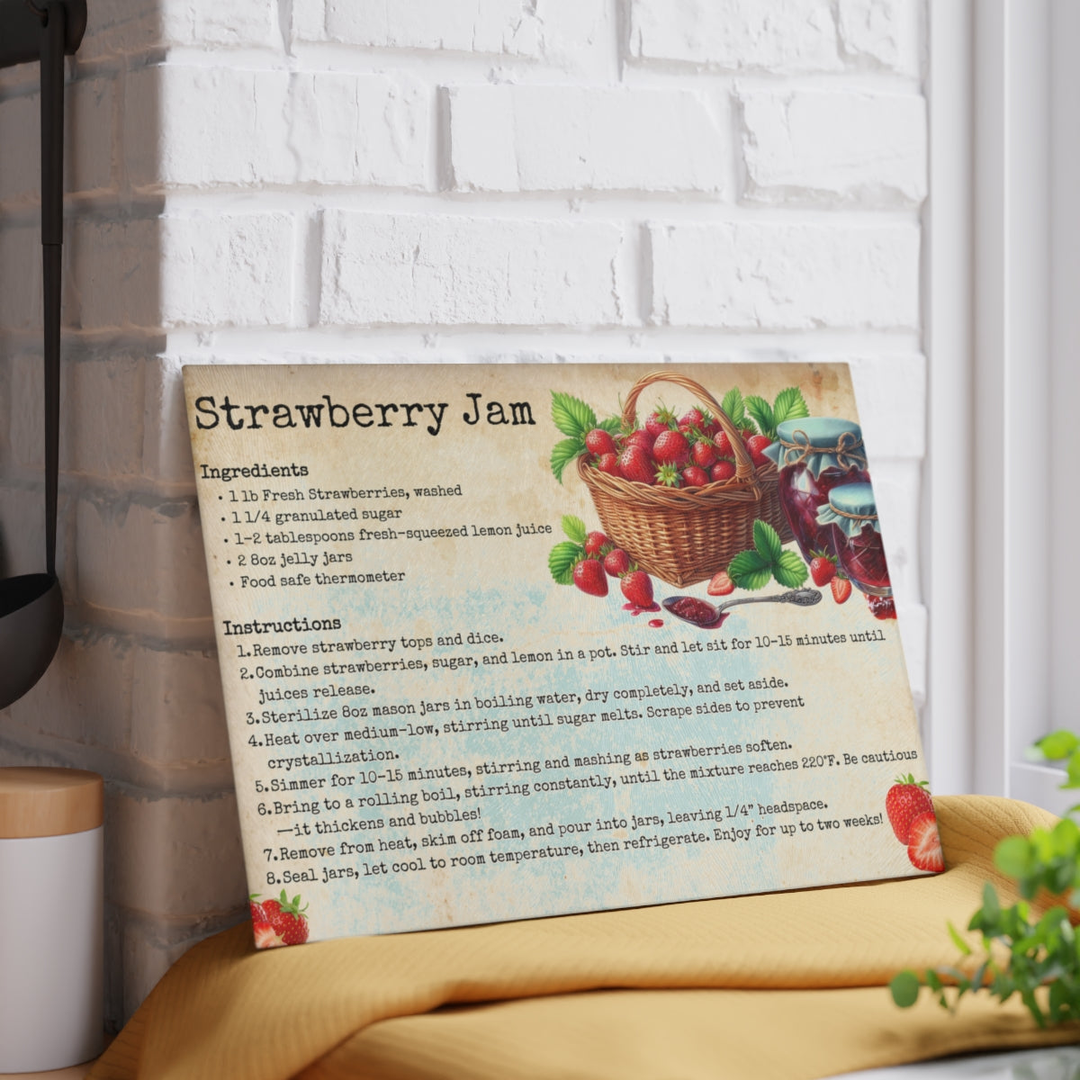 Strawberry Jam Recipe Glass Cutting Board