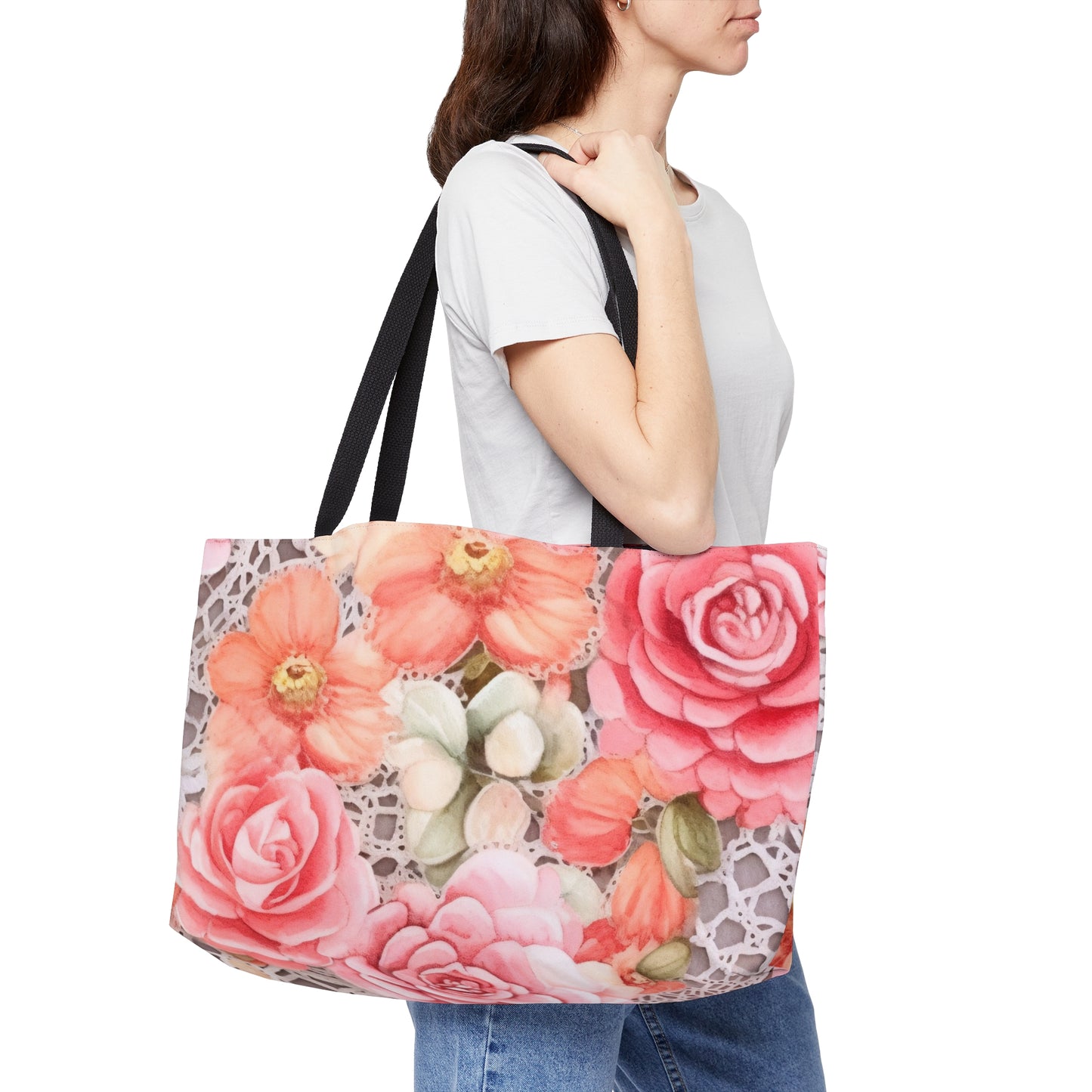Vintage Style Floral Print Weekender Tote Bags