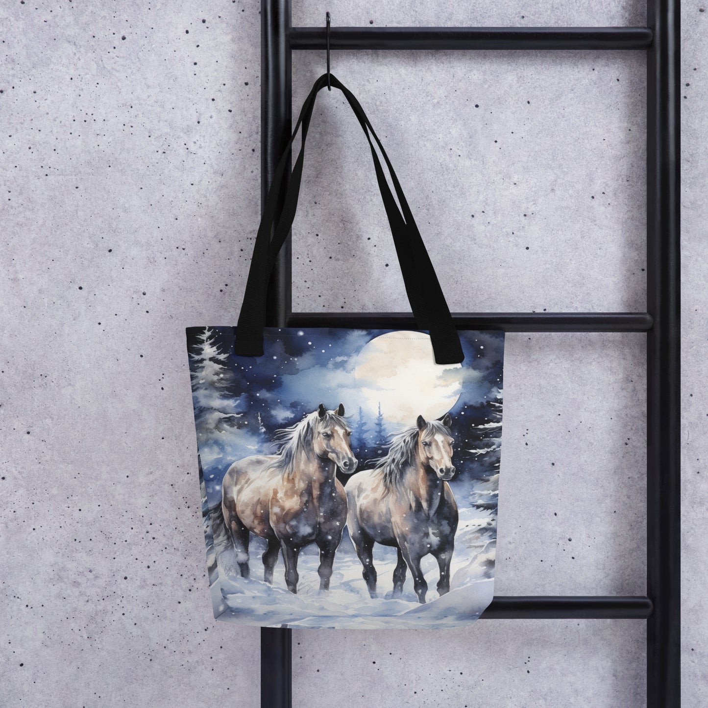 Majestic Winter Horses Velveteen Plush Blanket with Matching Tote Bag