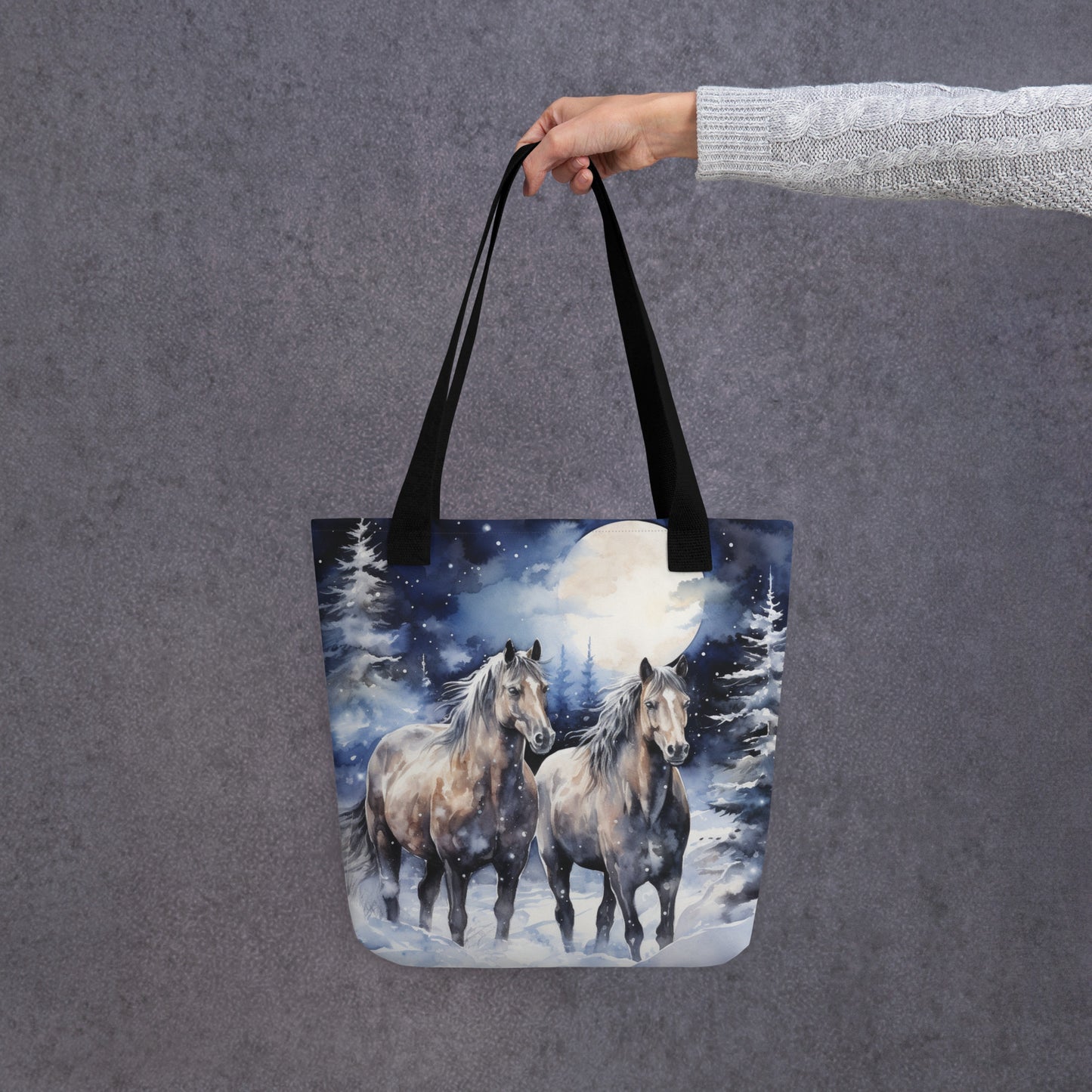 Majestic Winter Horses Velveteen Plush Blanket with Matching Tote Bag