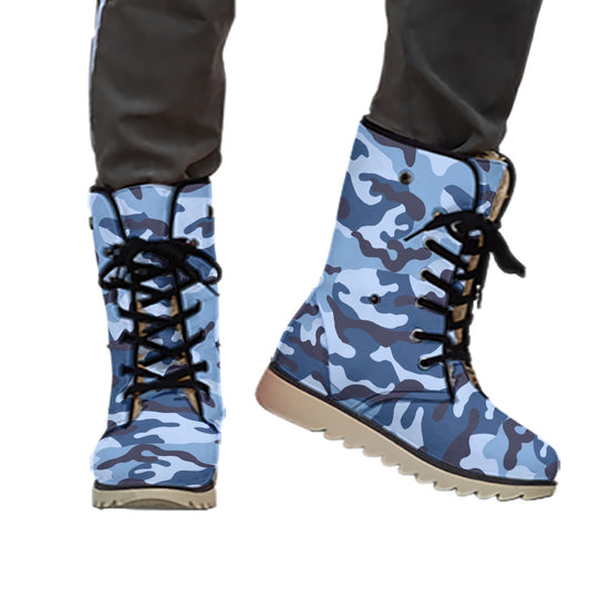 Women's Blue Camo Plush Snow Boots