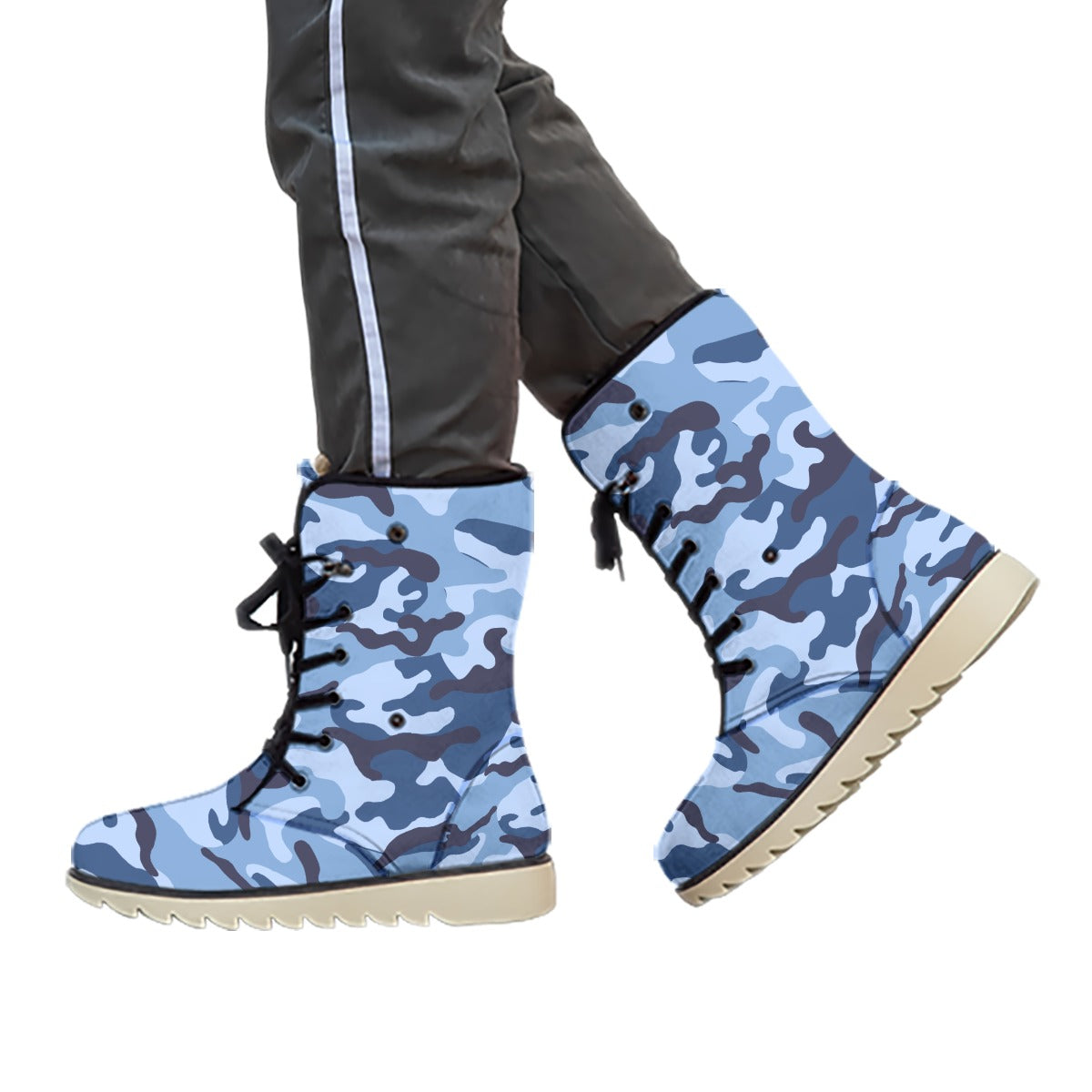 Women's Blue Camo Plush Snow Boots