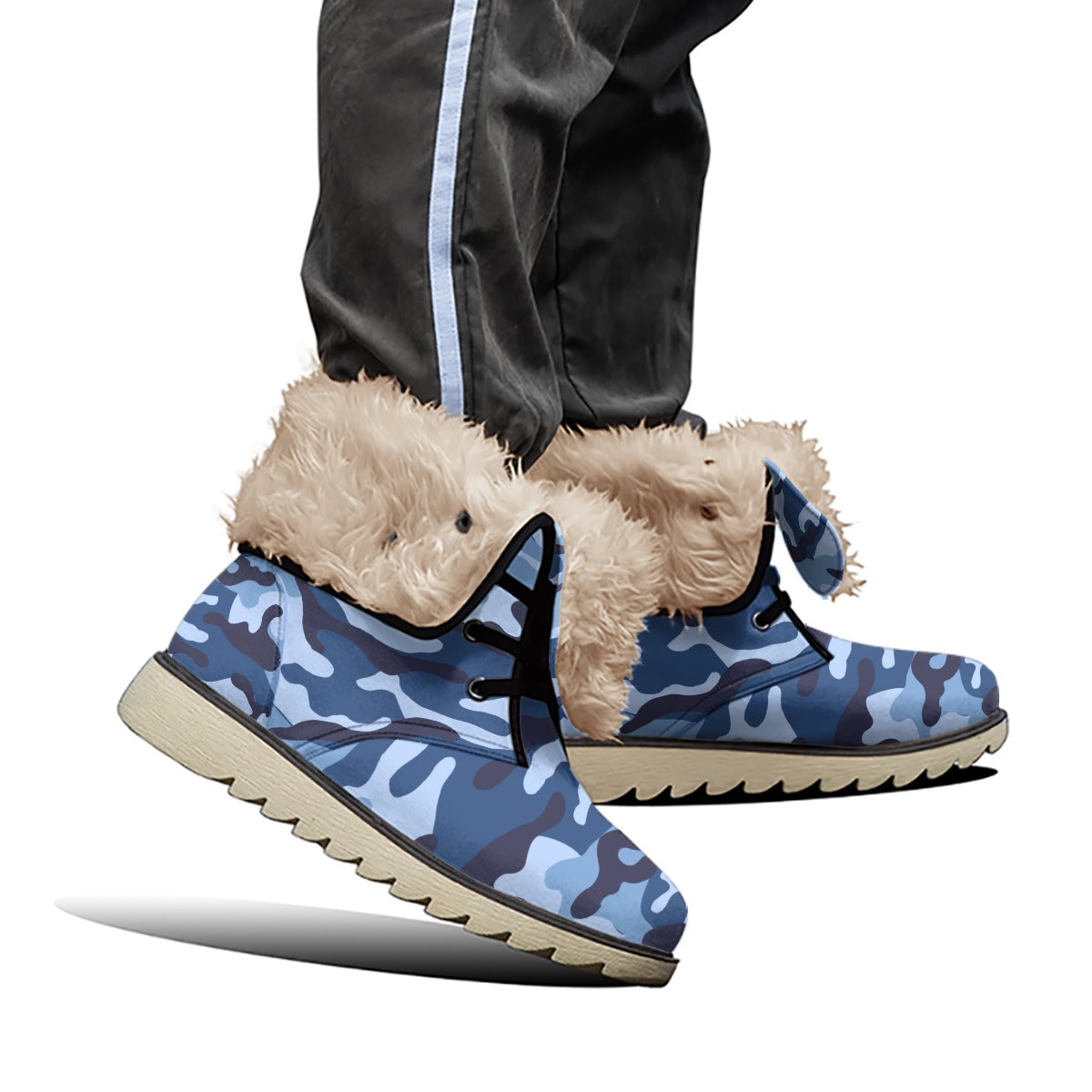 Women's Blue Camo Plush Snow Boots