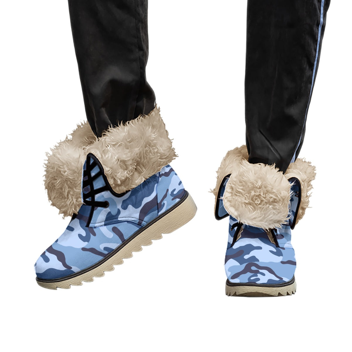 Women's Blue Camo Plush Snow Boots