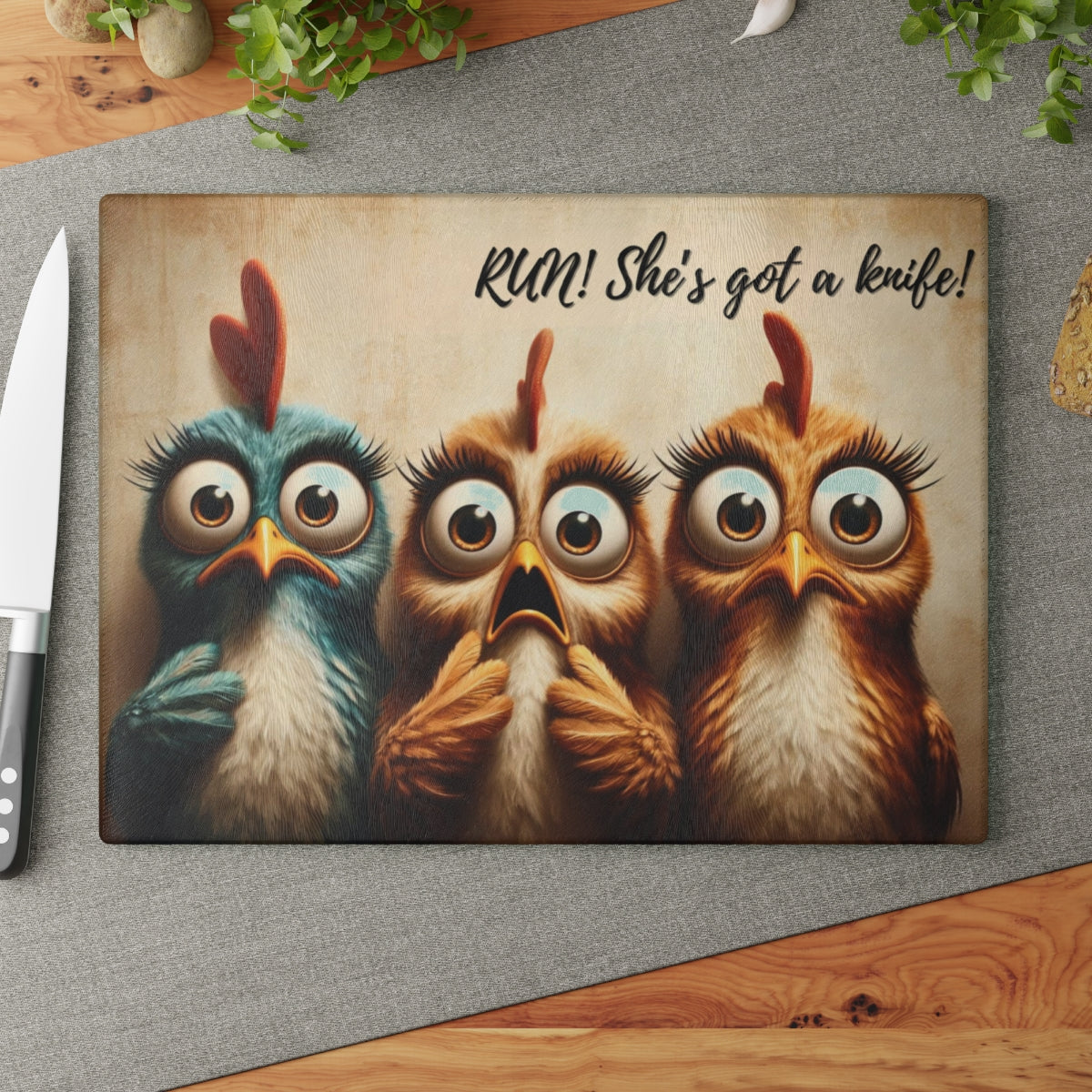 "RUN!!" Glass Cutting Board