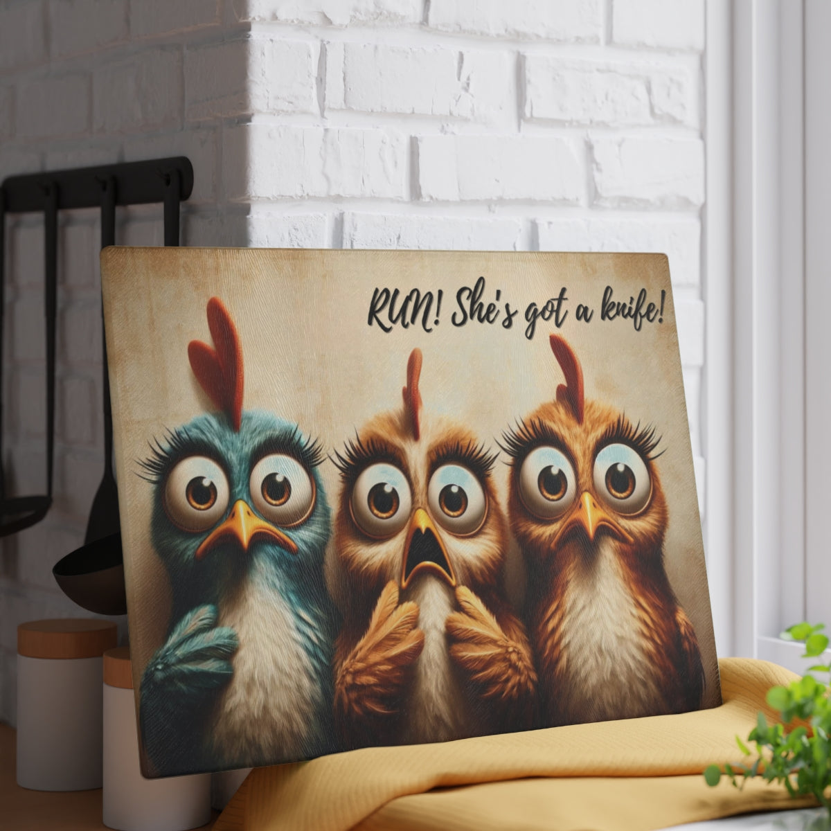 "RUN!!" Glass Cutting Board