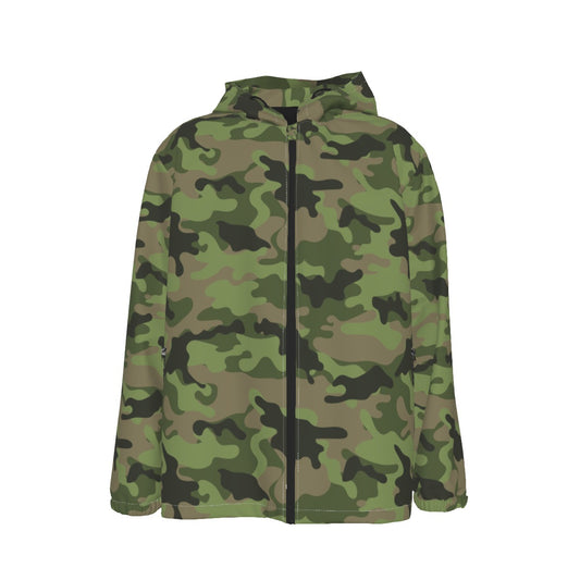 Men's/Ladies Green Camo Hooded Windbreaker