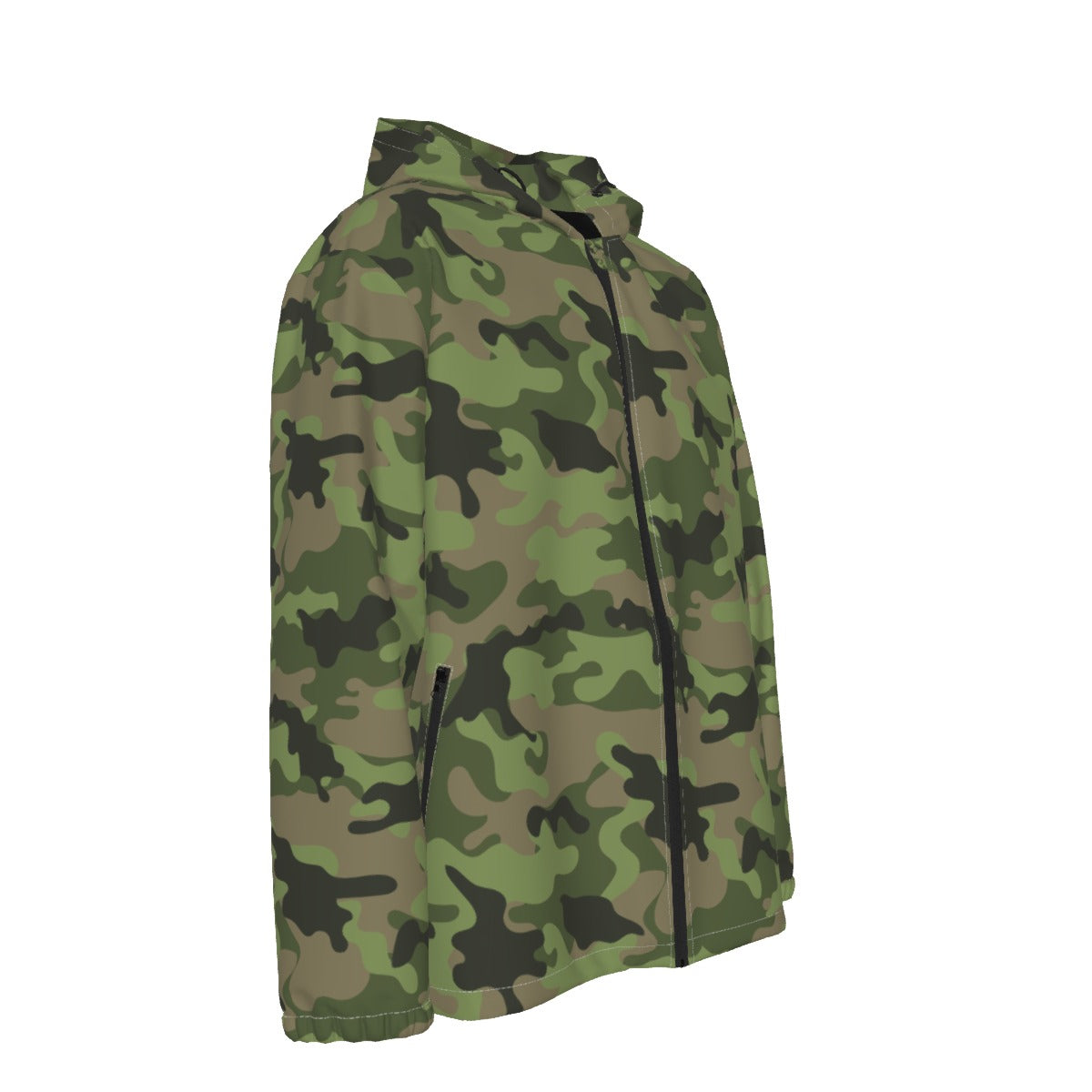 Men's/Ladies Green Camo Hooded Windbreaker