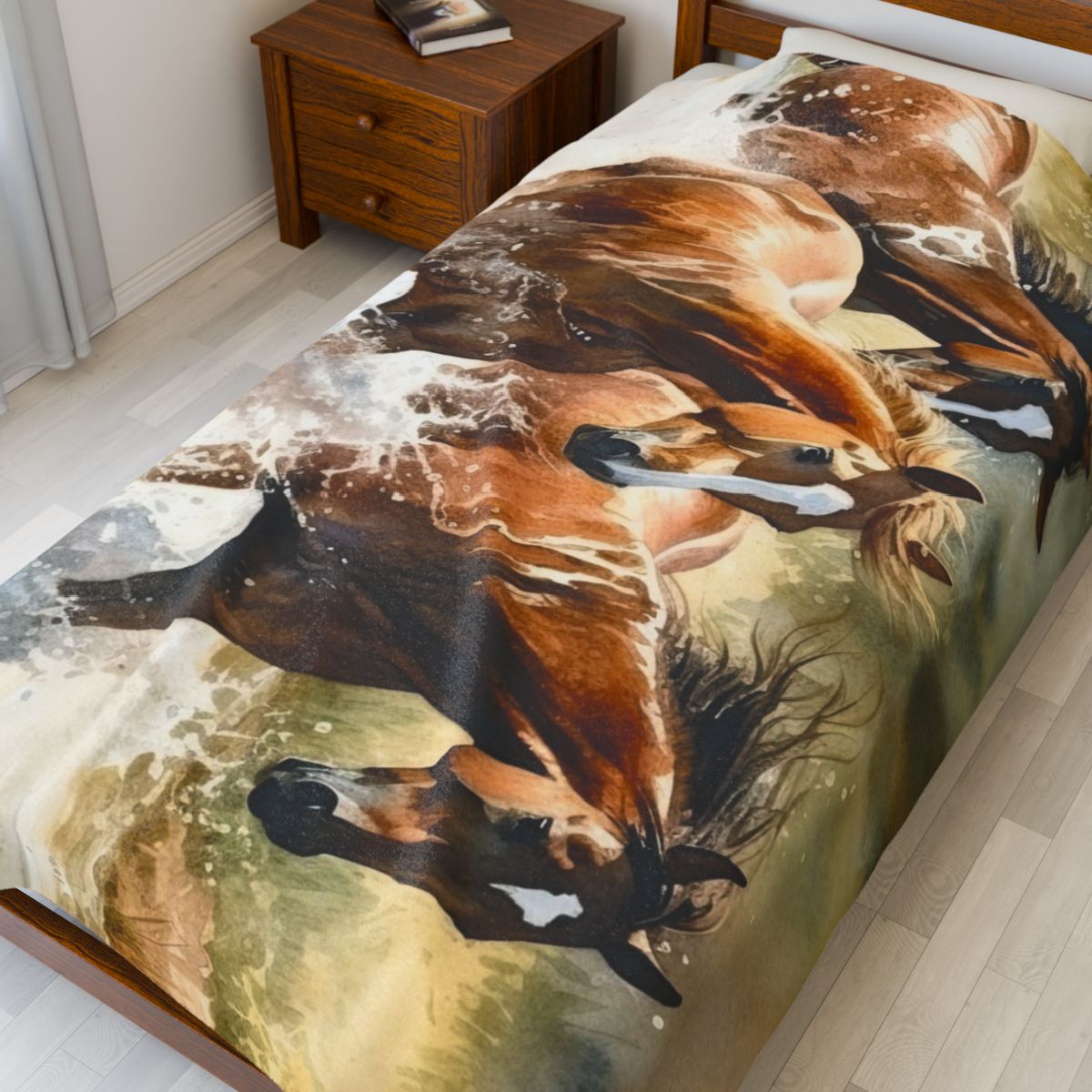 Running Horses Velveteen Blanket with Matching Tote Bag