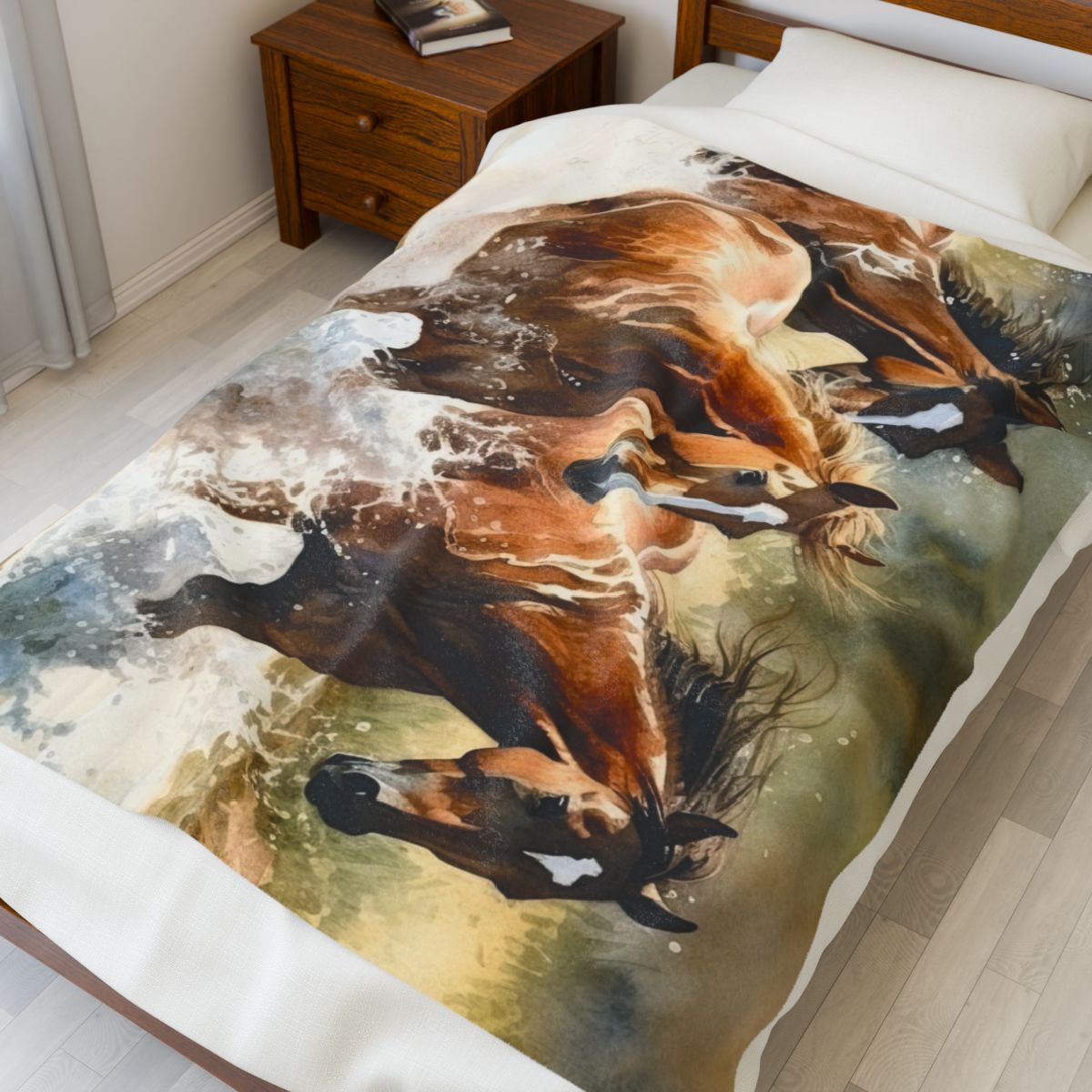 Running Horses Velveteen Blanket with Matching Tote Bag