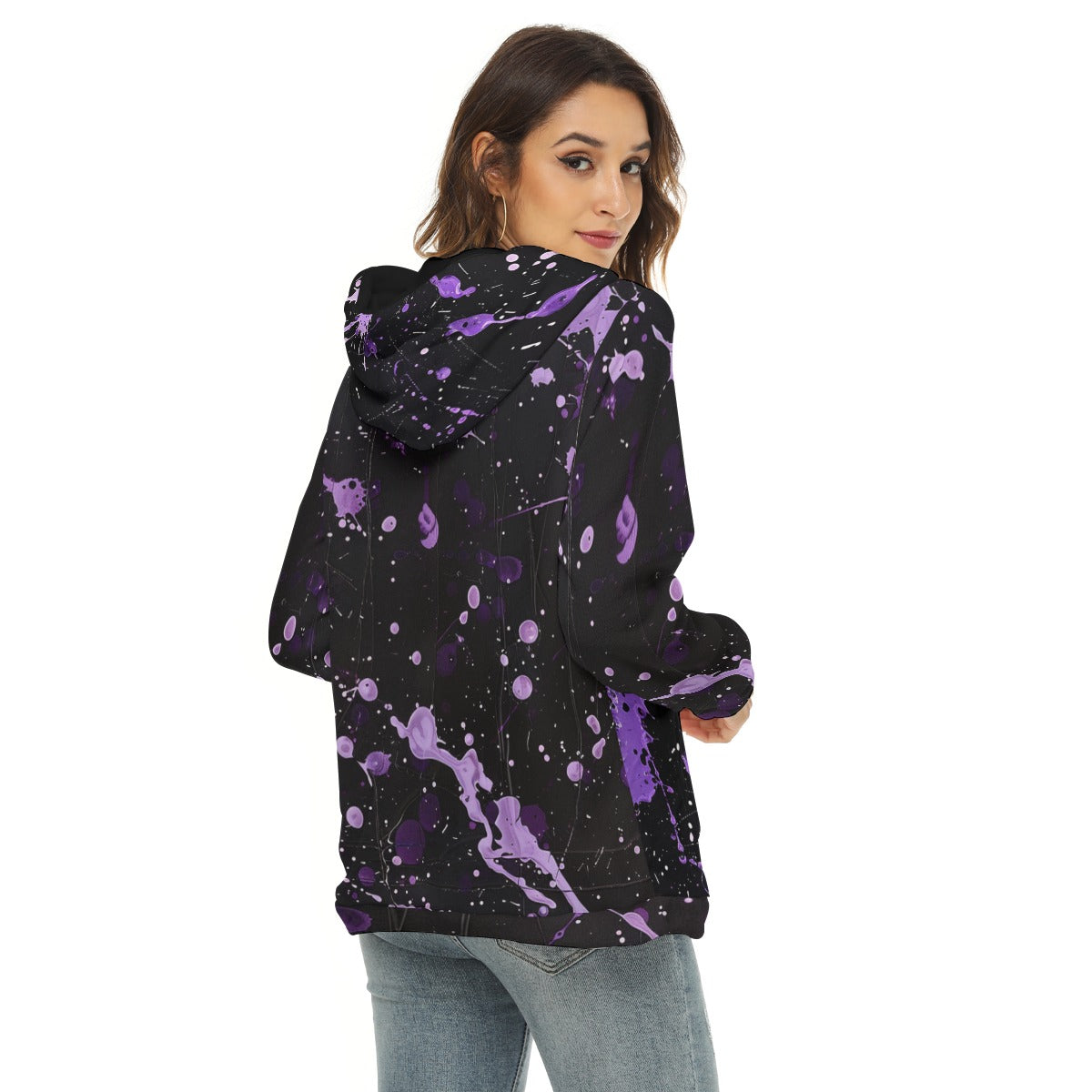 Women's Lavender Paint Splatter Print Half Zip Hoodie