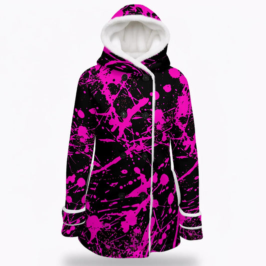 Women's Magenta Paint Splatter Print Double Breasted Winter Coat