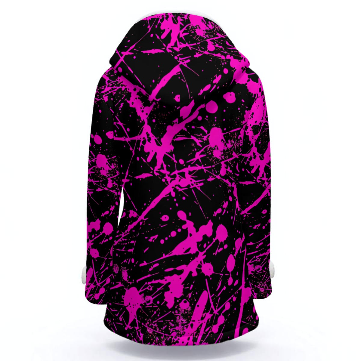 Women's Magenta Paint Splatter Print Double Breasted Winter Coat