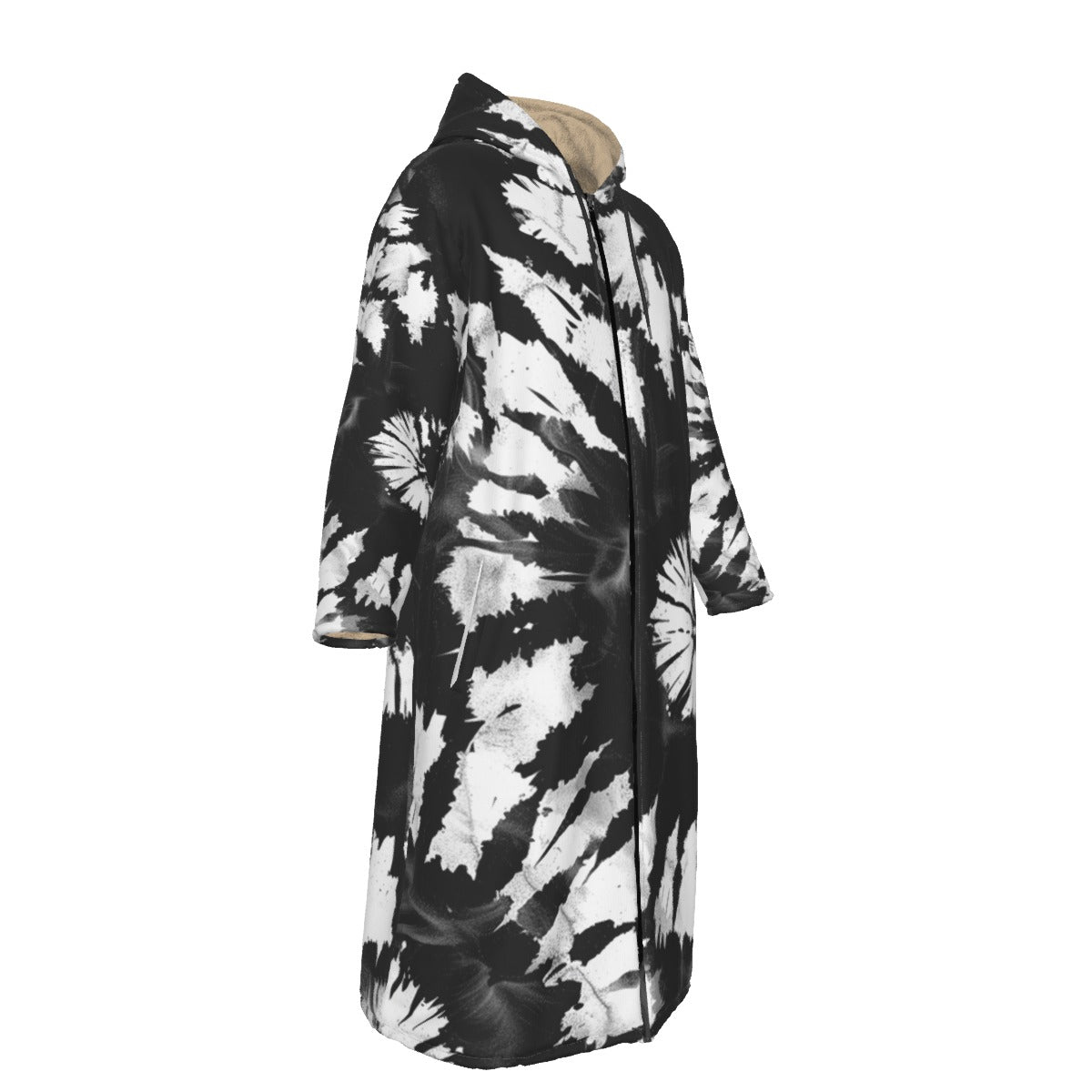 Men's Black Tie Dye Long Fleece Zip-Up Windbreaker