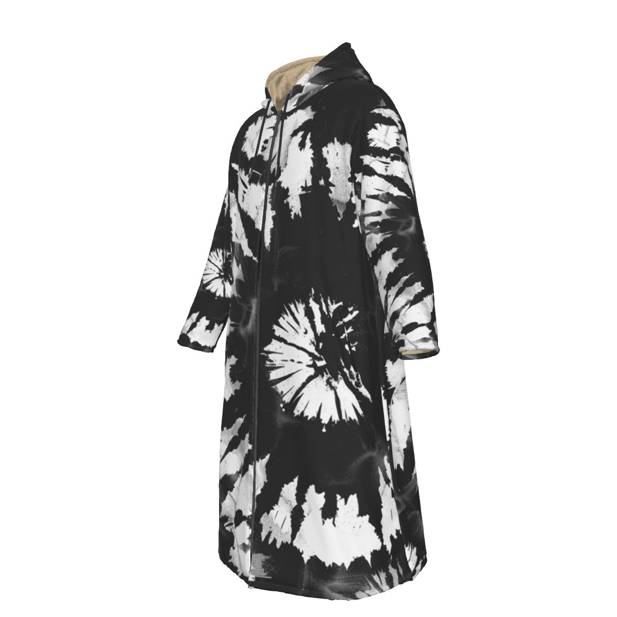 Men's Black Tie Dye Long Fleece Zip-Up Windbreaker