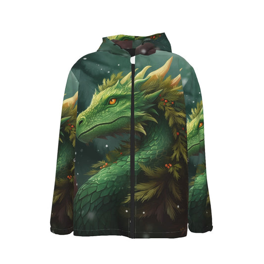 Men's Dragon Print Hooded Windbreaker