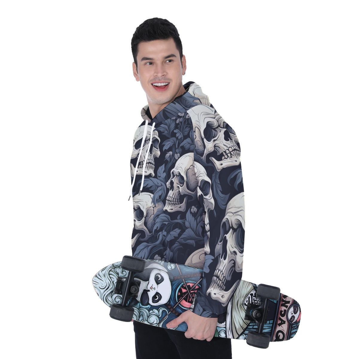 Men's Skull Print Heavy Fleece Raglan Hoodie