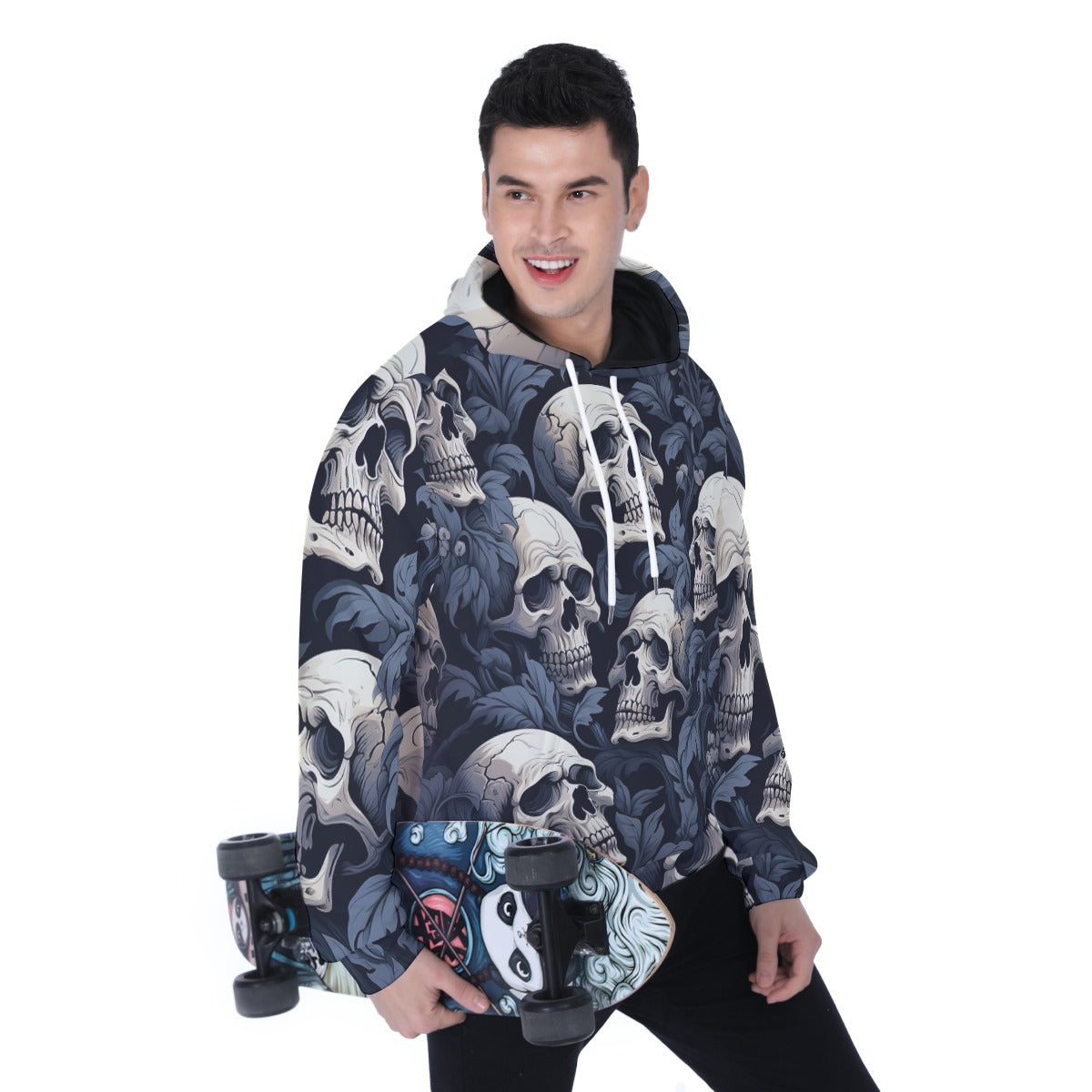 Men's Skull Print Heavy Fleece Raglan Hoodie
