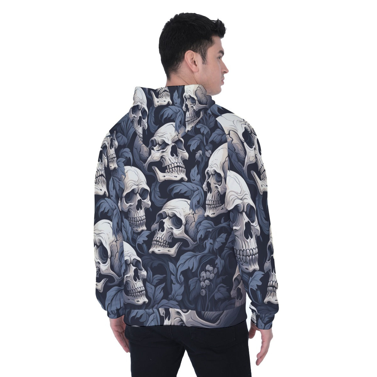 Men's Skull Print Heavy Fleece Raglan Hoodie