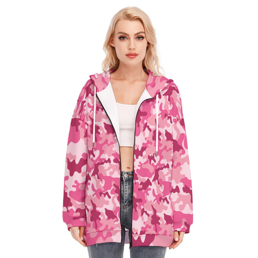 Ladies Long Pink Camo Hoodie