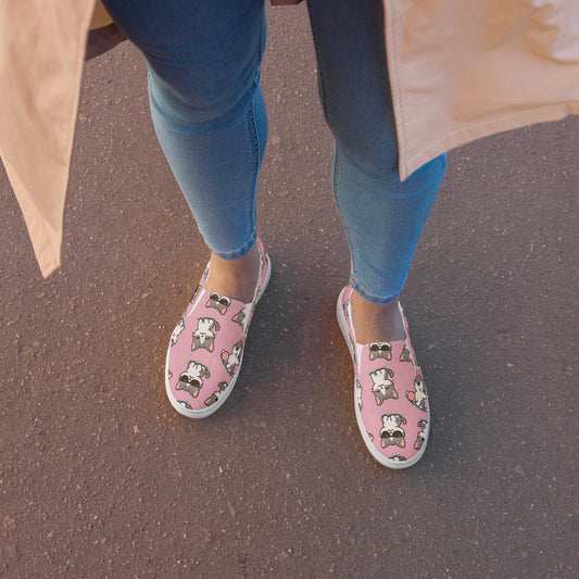Pink Kitty Canvas Slip-Ons
