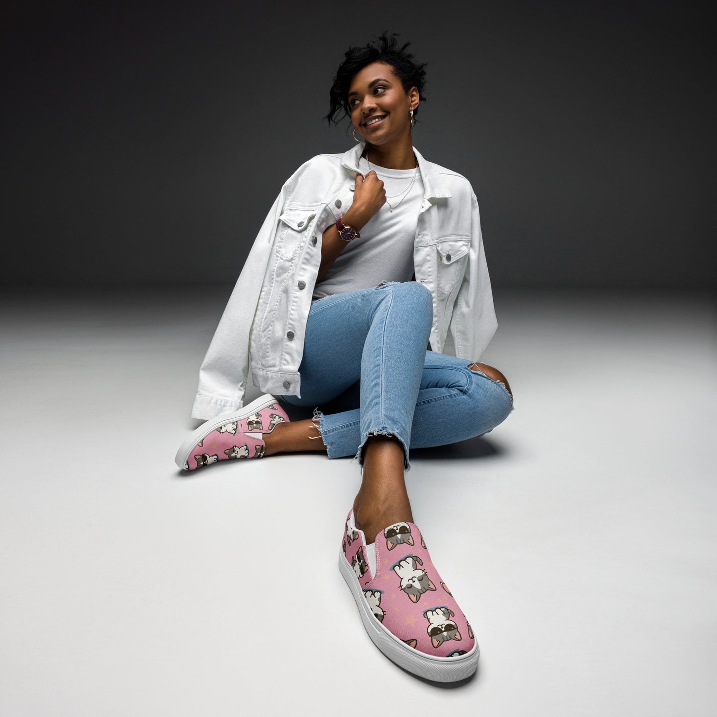 Pink Kitty Canvas Slip-Ons