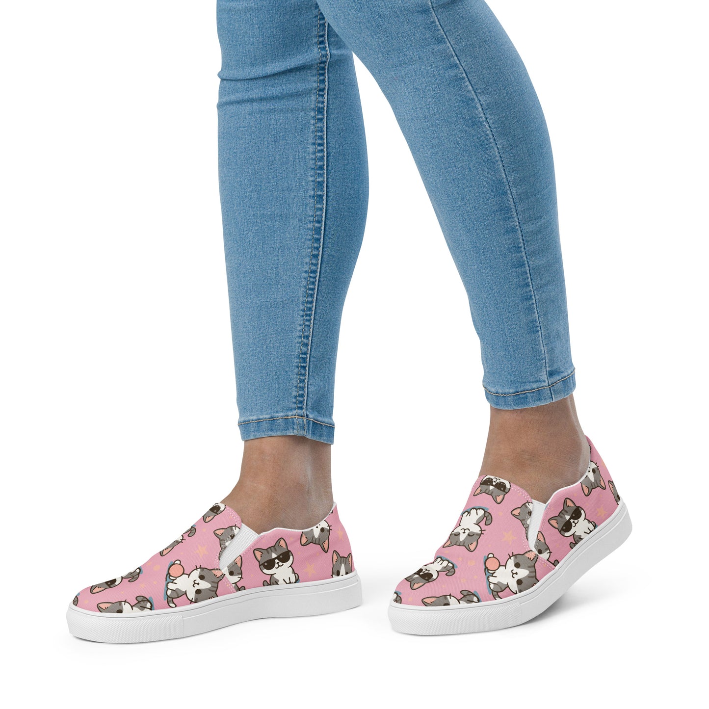Pink Kitty Canvas Slip-Ons