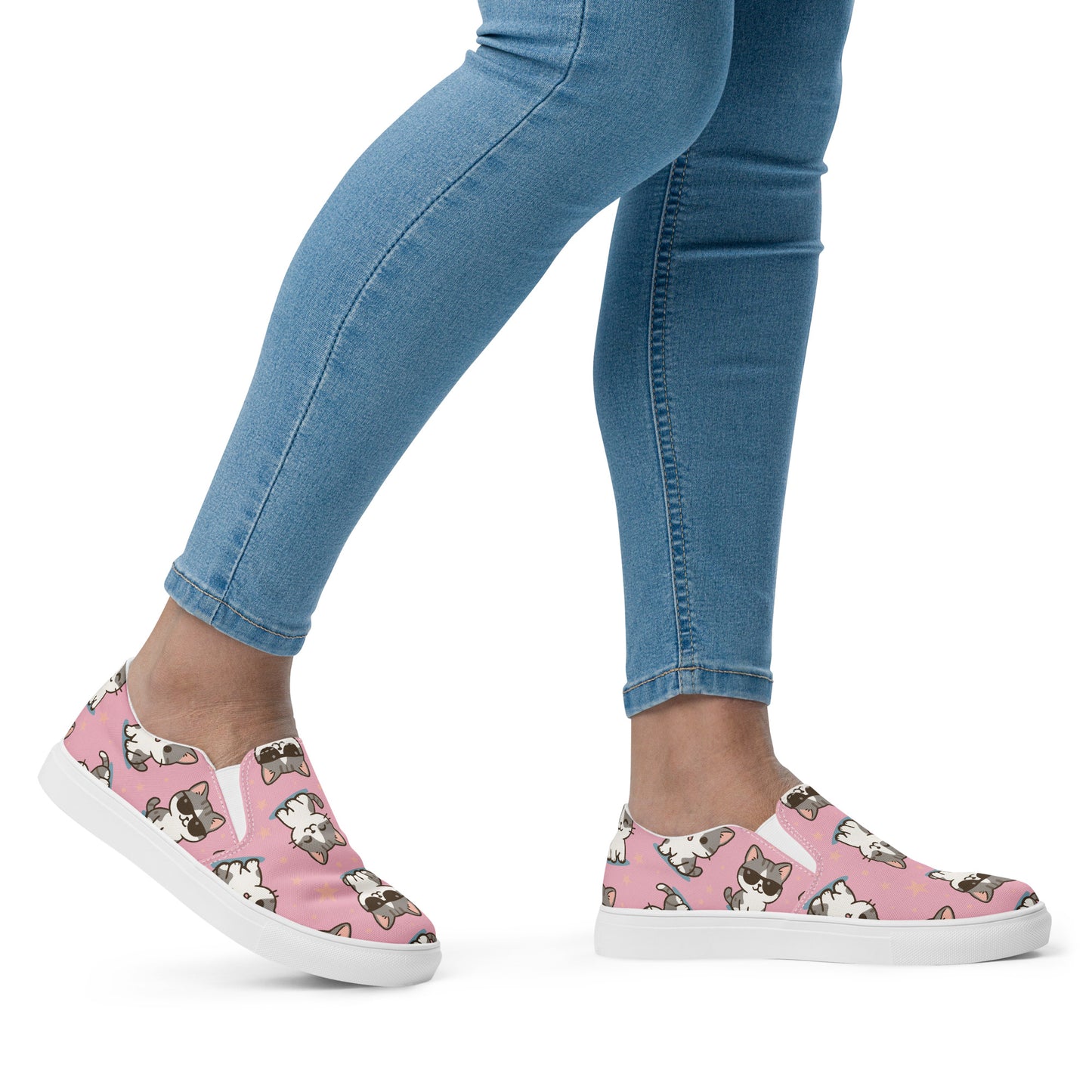 Pink Kitty Canvas Slip-Ons