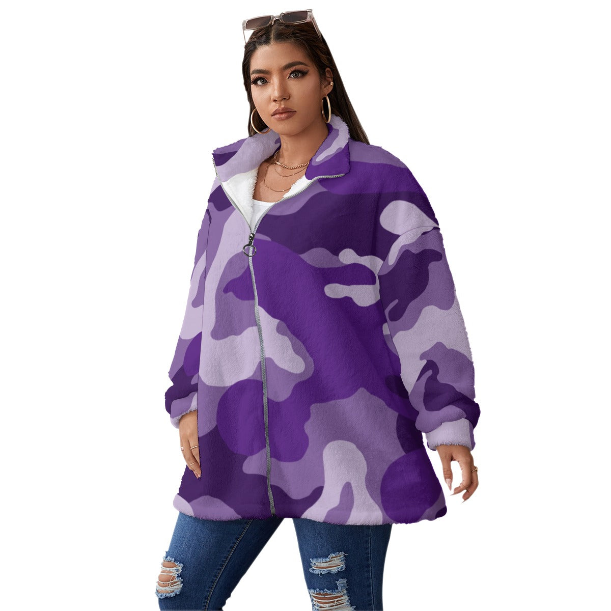 Ladies Purple Camo Fleece Coat