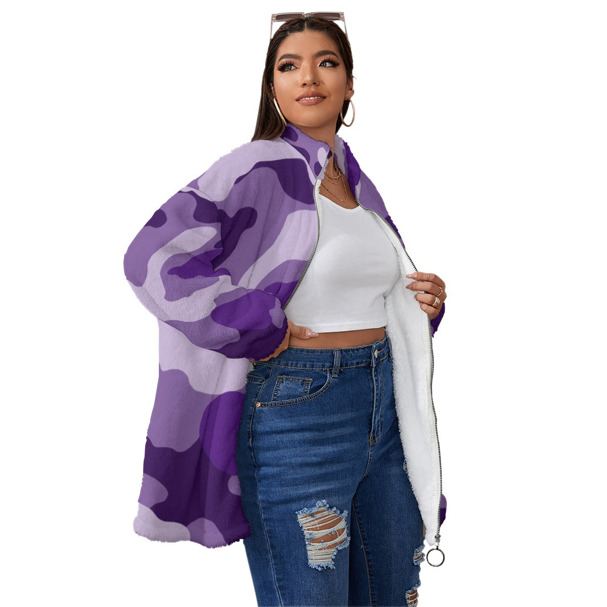 Ladies Purple Camo Fleece Coat