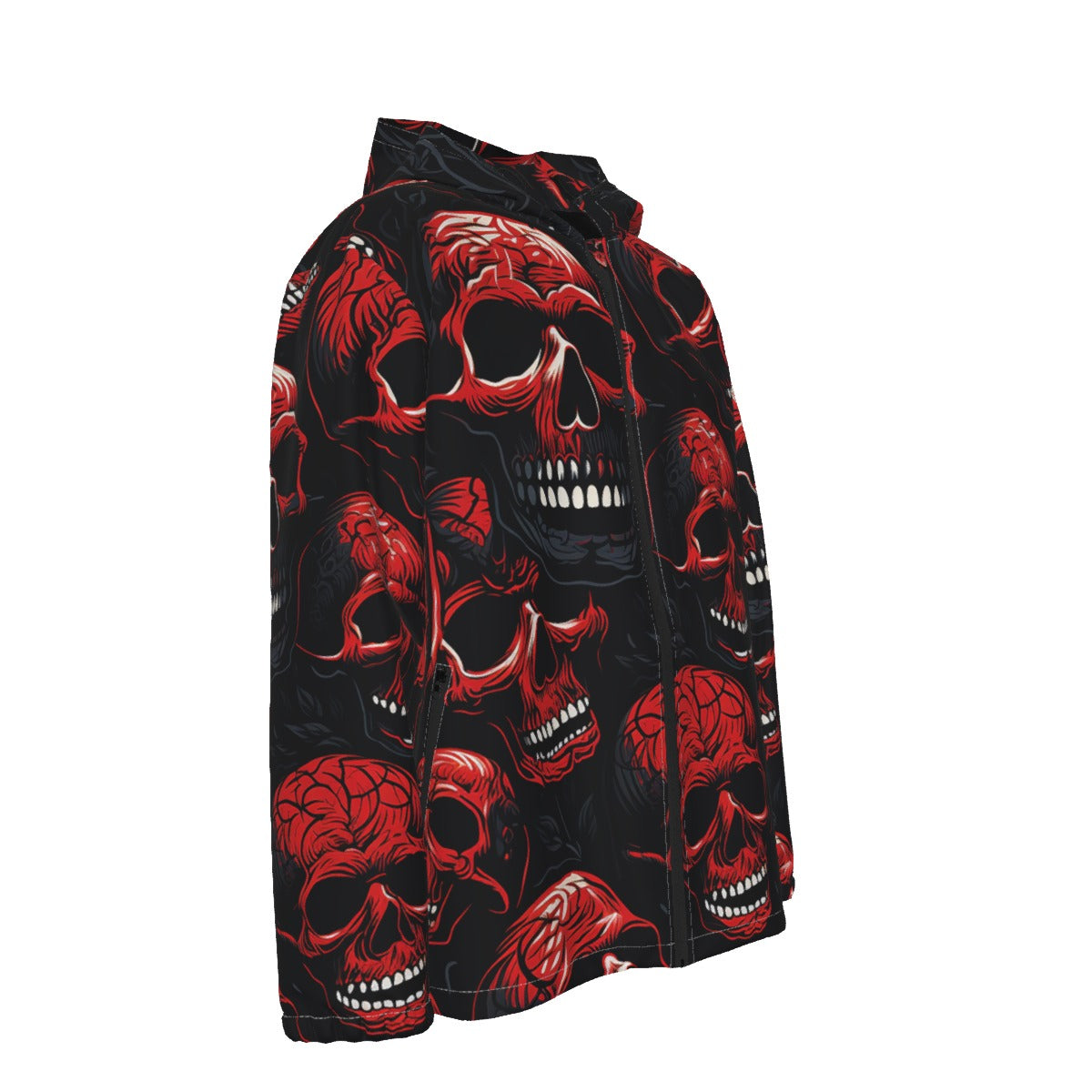 Men's Red Skull Hooded Windbreaker